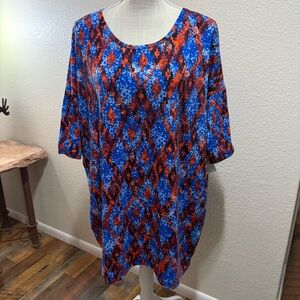 LuLaRoe - Irma - Blue and Red Patterned Top - Size XL - NWT